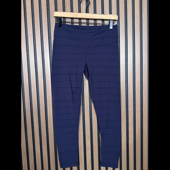 Prana Pants Medium Womens Blue Navy Stripe Cropped Pull On Leggings - Picture 1 of 9